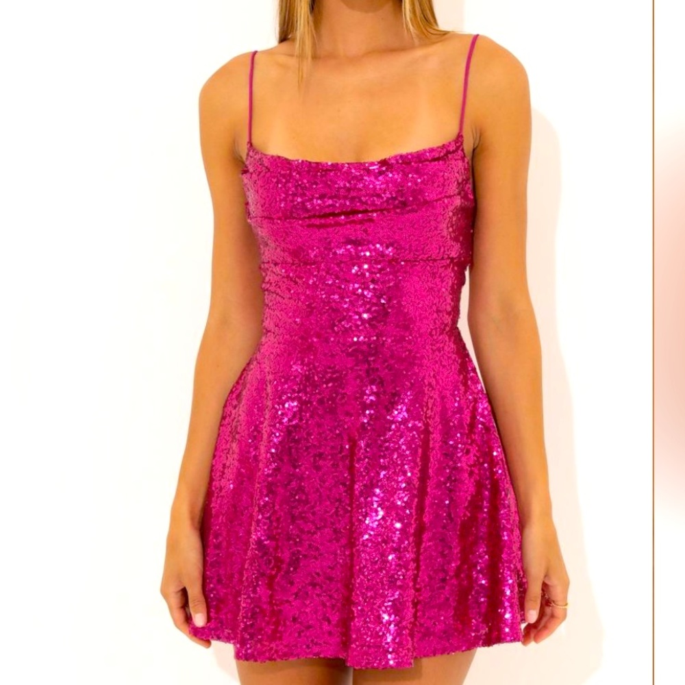 Lucy in the Sky Jewel Cowl Neck Dress in Pink